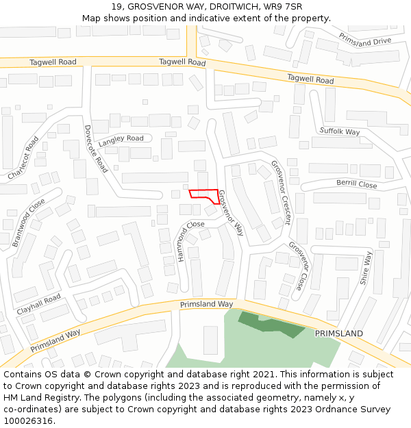 19, GROSVENOR WAY, DROITWICH, WR9 7SR: Location map and indicative extent of plot