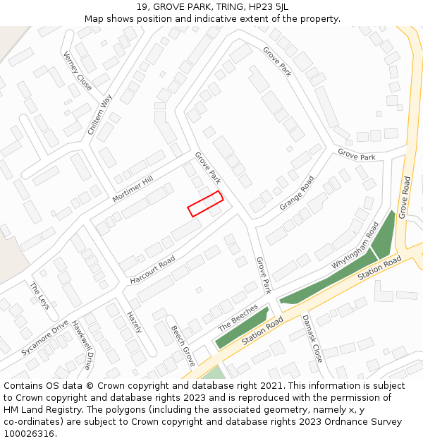 19, GROVE PARK, TRING, HP23 5JL: Location map and indicative extent of plot