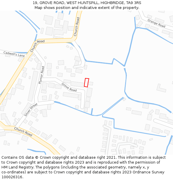 19, GROVE ROAD, WEST HUNTSPILL, HIGHBRIDGE, TA9 3RS: Location map and indicative extent of plot