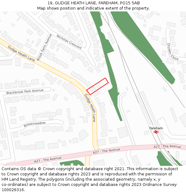 19, GUDGE HEATH LANE, FAREHAM, PO15 5AB: Location map and indicative extent of plot