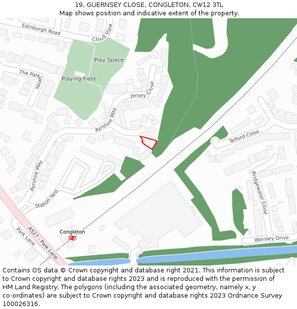 19, GUERNSEY CLOSE, CONGLETON, CW12 3TL: Location map and indicative extent of plot