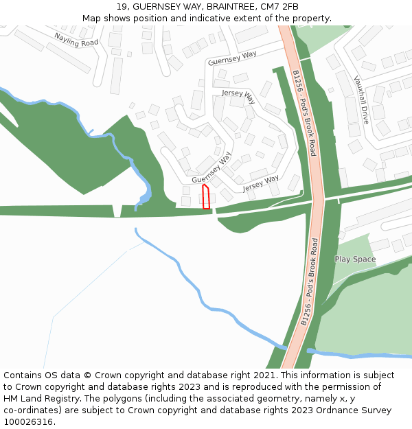 19, GUERNSEY WAY, BRAINTREE, CM7 2FB: Location map and indicative extent of plot