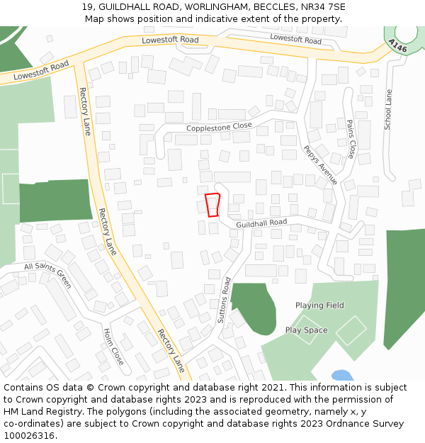 19, GUILDHALL ROAD, WORLINGHAM, BECCLES, NR34 7SE: Location map and indicative extent of plot