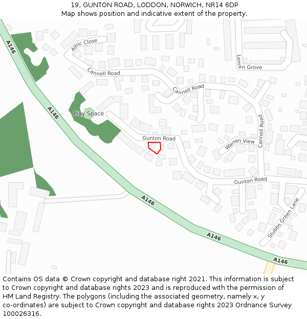 19, GUNTON ROAD, LODDON, NORWICH, NR14 6DP: Location map and indicative extent of plot