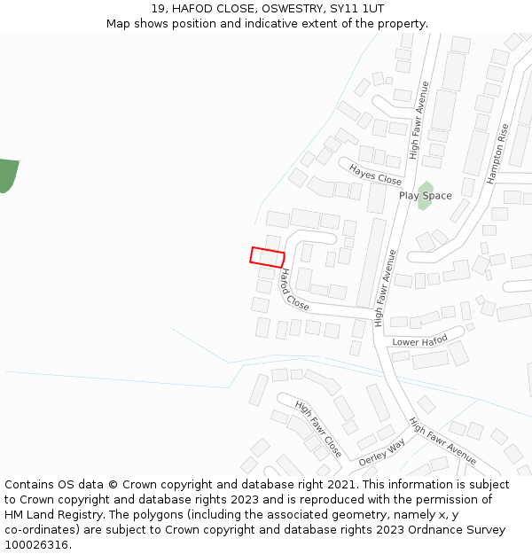 19, HAFOD CLOSE, OSWESTRY, SY11 1UT: Location map and indicative extent of plot