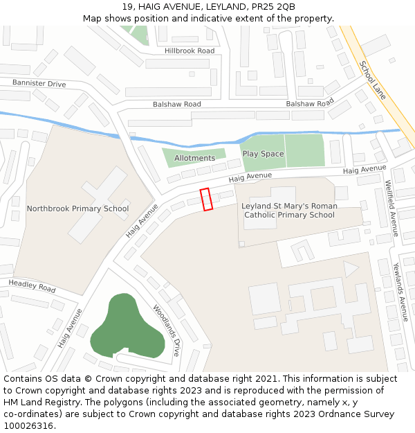 19, HAIG AVENUE, LEYLAND, PR25 2QB: Location map and indicative extent of plot