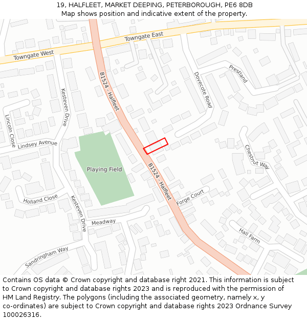 19, HALFLEET, MARKET DEEPING, PETERBOROUGH, PE6 8DB: Location map and indicative extent of plot