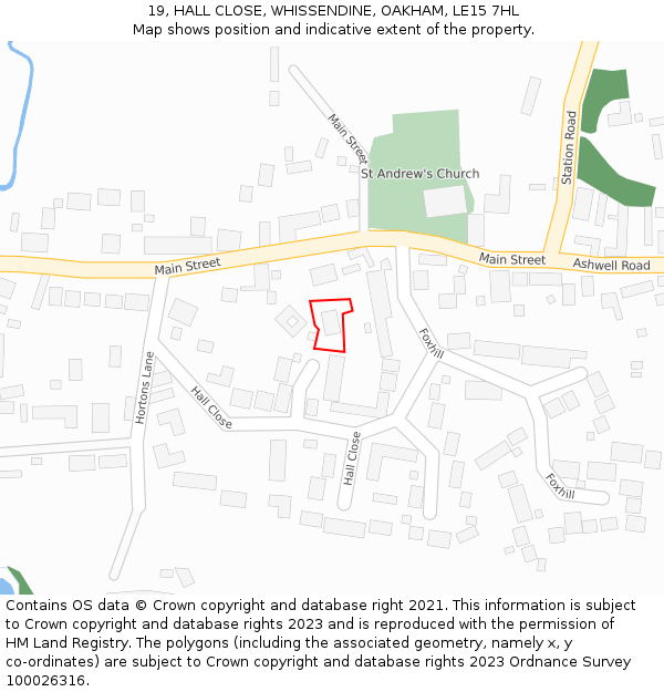 19, HALL CLOSE, WHISSENDINE, OAKHAM, LE15 7HL: Location map and indicative extent of plot