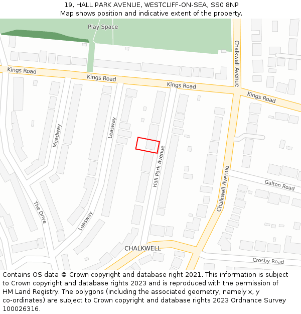 19, HALL PARK AVENUE, WESTCLIFF-ON-SEA, SS0 8NP: Location map and indicative extent of plot