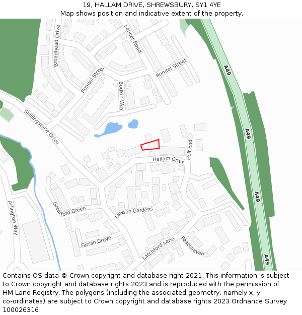 19, HALLAM DRIVE, SHREWSBURY, SY1 4YE: Location map and indicative extent of plot