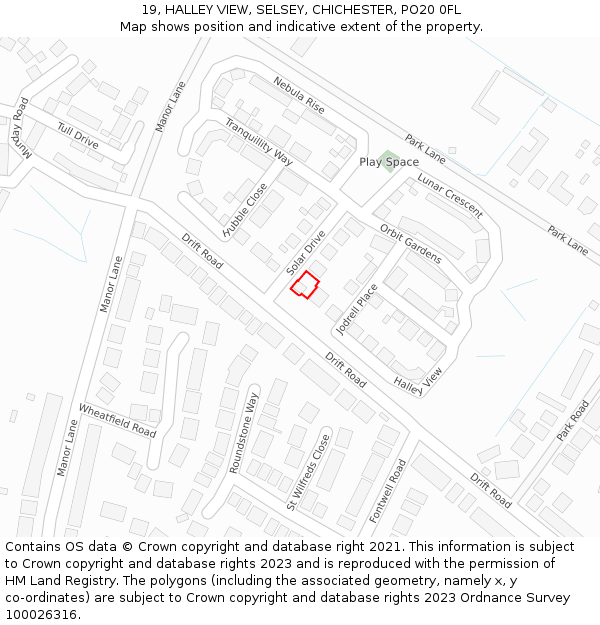 19, HALLEY VIEW, SELSEY, CHICHESTER, PO20 0FL: Location map and indicative extent of plot
