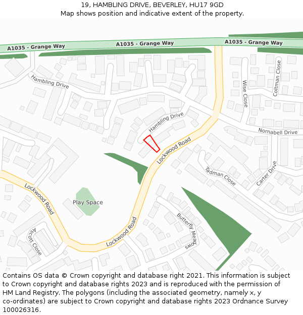 19, HAMBLING DRIVE, BEVERLEY, HU17 9GD: Location map and indicative extent of plot