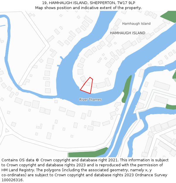 19, HAMHAUGH ISLAND, SHEPPERTON, TW17 9LP: Location map and indicative extent of plot