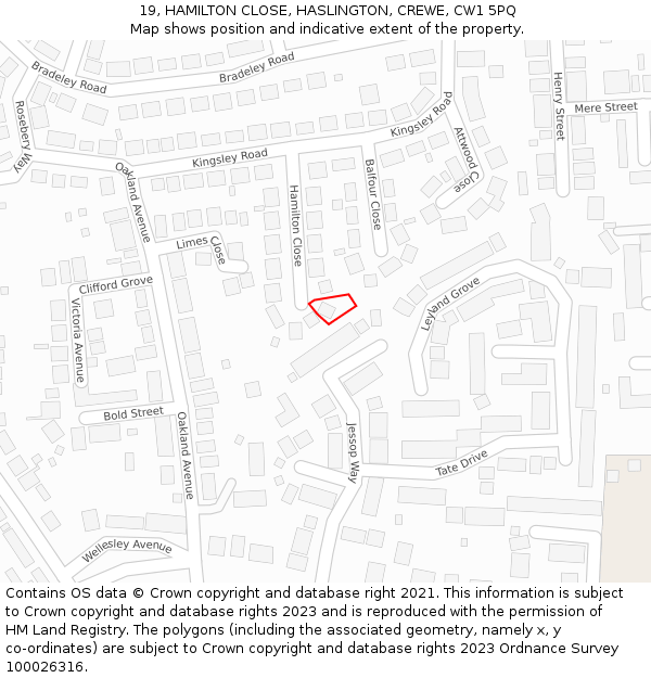 19, HAMILTON CLOSE, HASLINGTON, CREWE, CW1 5PQ: Location map and indicative extent of plot