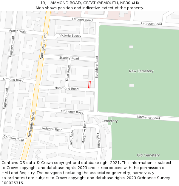 19, HAMMOND ROAD, GREAT YARMOUTH, NR30 4HX: Location map and indicative extent of plot