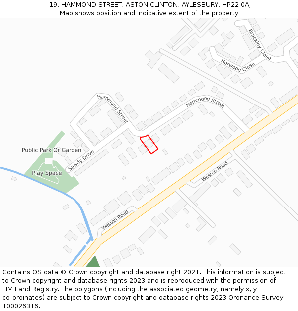 19, HAMMOND STREET, ASTON CLINTON, AYLESBURY, HP22 0AJ: Location map and indicative extent of plot