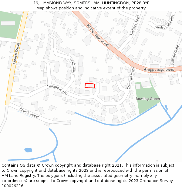 19, HAMMOND WAY, SOMERSHAM, HUNTINGDON, PE28 3YE: Location map and indicative extent of plot
