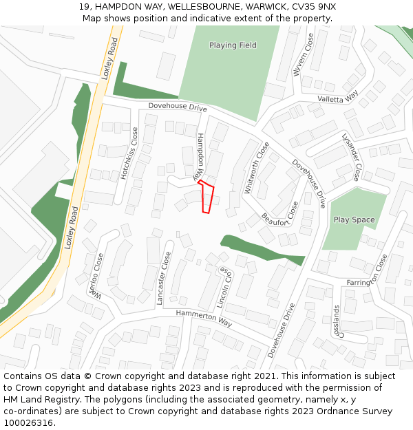 19, HAMPDON WAY, WELLESBOURNE, WARWICK, CV35 9NX: Location map and indicative extent of plot