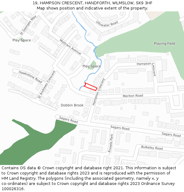 19, HAMPSON CRESCENT, HANDFORTH, WILMSLOW, SK9 3HF: Location map and indicative extent of plot