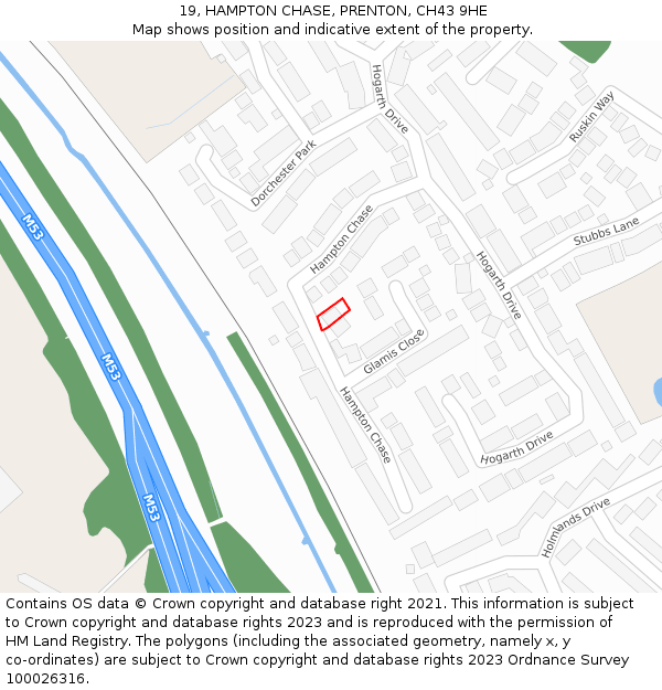 19, HAMPTON CHASE, PRENTON, CH43 9HE: Location map and indicative extent of plot