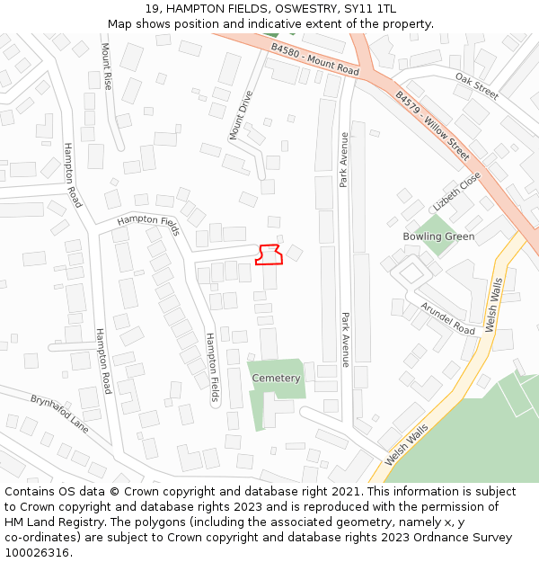 19, HAMPTON FIELDS, OSWESTRY, SY11 1TL: Location map and indicative extent of plot
