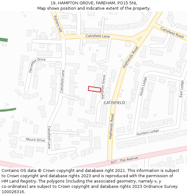 19, HAMPTON GROVE, FAREHAM, PO15 5NL: Location map and indicative extent of plot