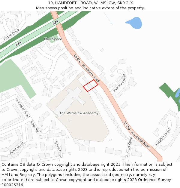 19, HANDFORTH ROAD, WILMSLOW, SK9 2LX: Location map and indicative extent of plot