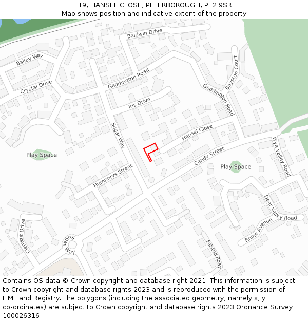 19, HANSEL CLOSE, PETERBOROUGH, PE2 9SR: Location map and indicative extent of plot