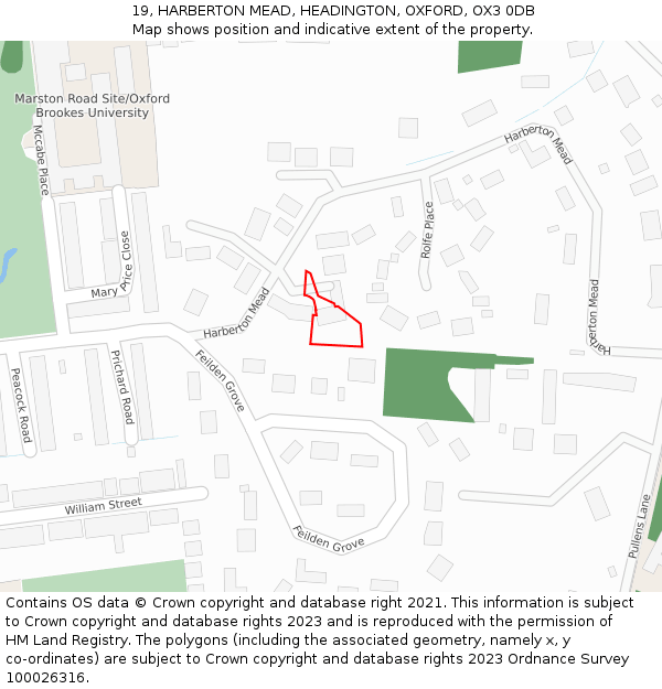 19, HARBERTON MEAD, HEADINGTON, OXFORD, OX3 0DB: Location map and indicative extent of plot