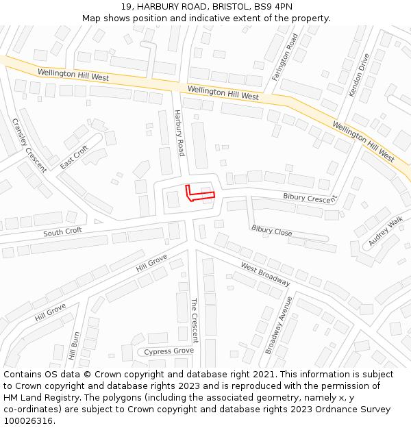 19, HARBURY ROAD, BRISTOL, BS9 4PN: Location map and indicative extent of plot