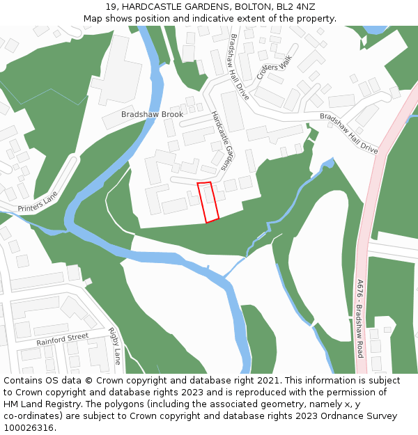 19, HARDCASTLE GARDENS, BOLTON, BL2 4NZ: Location map and indicative extent of plot