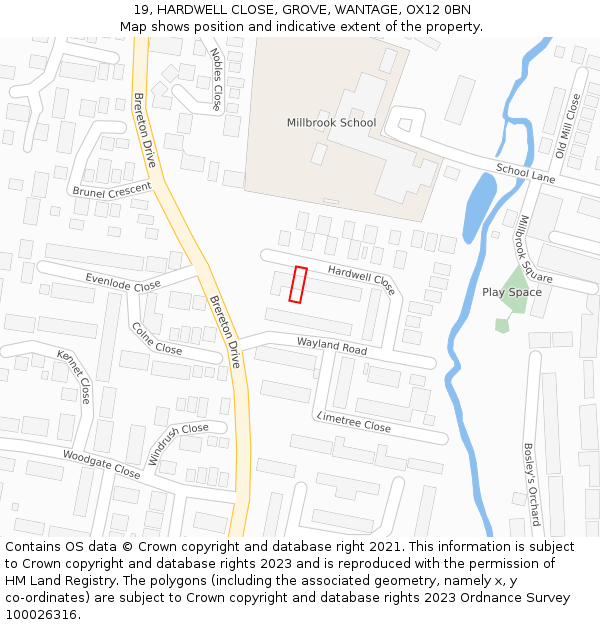 19, HARDWELL CLOSE, GROVE, WANTAGE, OX12 0BN: Location map and indicative extent of plot