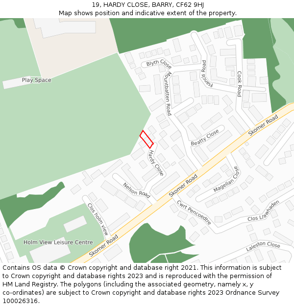 19, HARDY CLOSE, BARRY, CF62 9HJ: Location map and indicative extent of plot