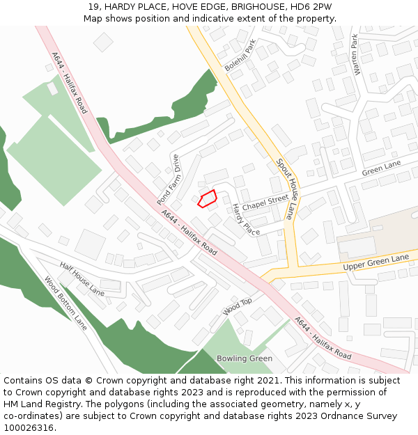 19, HARDY PLACE, HOVE EDGE, BRIGHOUSE, HD6 2PW: Location map and indicative extent of plot