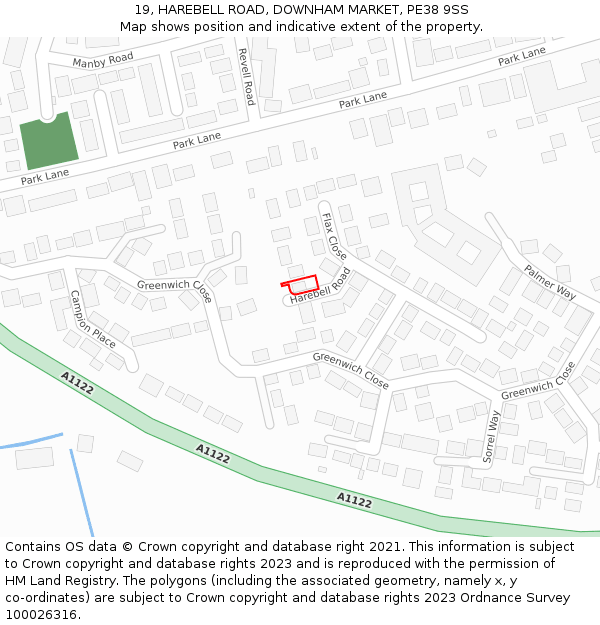 19, HAREBELL ROAD, DOWNHAM MARKET, PE38 9SS: Location map and indicative extent of plot