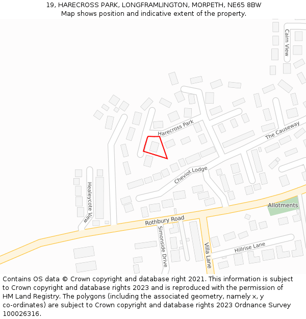 19, HARECROSS PARK, LONGFRAMLINGTON, MORPETH, NE65 8BW: Location map and indicative extent of plot