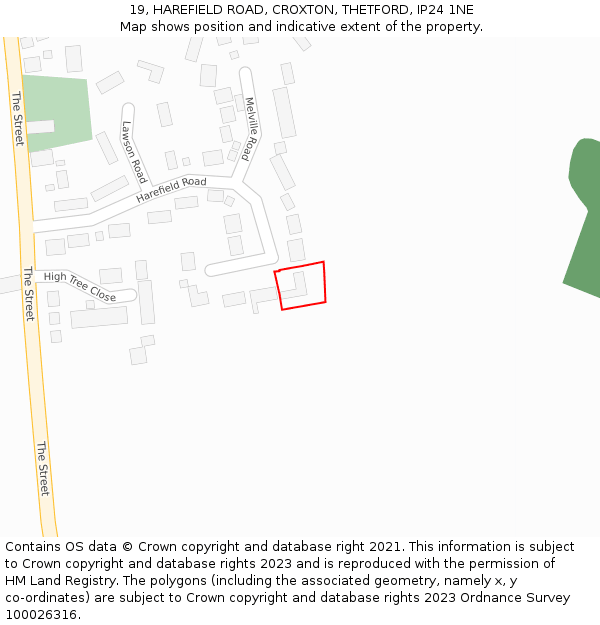 19, HAREFIELD ROAD, CROXTON, THETFORD, IP24 1NE: Location map and indicative extent of plot