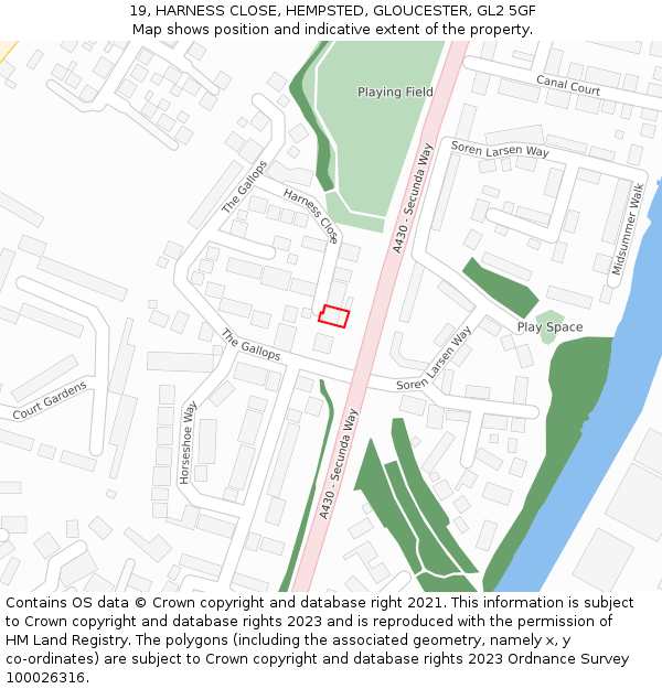 19, HARNESS CLOSE, HEMPSTED, GLOUCESTER, GL2 5GF: Location map and indicative extent of plot