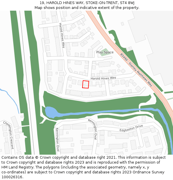 19, HAROLD HINES WAY, STOKE-ON-TRENT, ST4 8WJ: Location map and indicative extent of plot