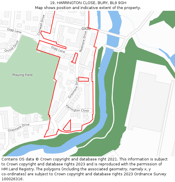 19, HARRINGTON CLOSE, BURY, BL9 9GH: Location map and indicative extent of plot