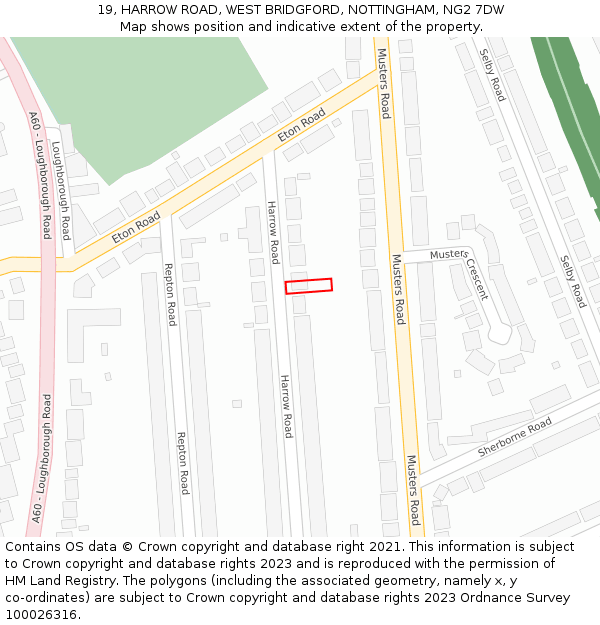 19, HARROW ROAD, WEST BRIDGFORD, NOTTINGHAM, NG2 7DW: Location map and indicative extent of plot