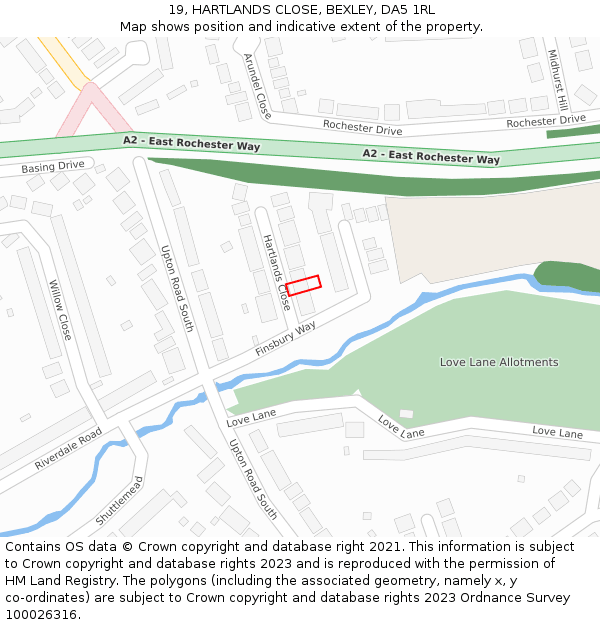 19, HARTLANDS CLOSE, BEXLEY, DA5 1RL: Location map and indicative extent of plot