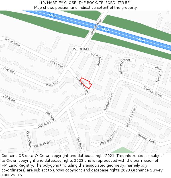 19, HARTLEY CLOSE, THE ROCK, TELFORD, TF3 5EL: Location map and indicative extent of plot