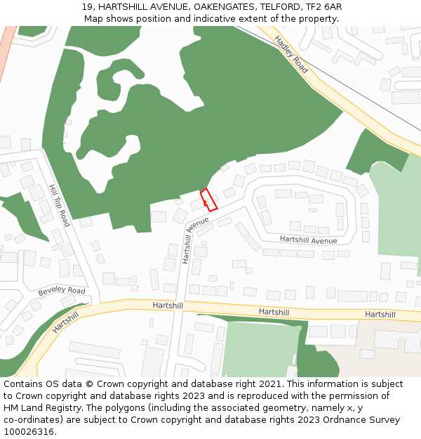 19, HARTSHILL AVENUE, OAKENGATES, TELFORD, TF2 6AR: Location map and indicative extent of plot