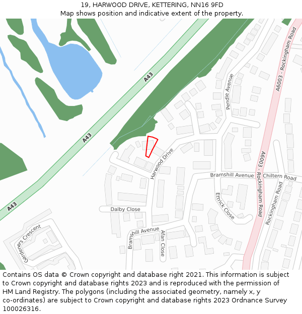 19, HARWOOD DRIVE, KETTERING, NN16 9FD: Location map and indicative extent of plot