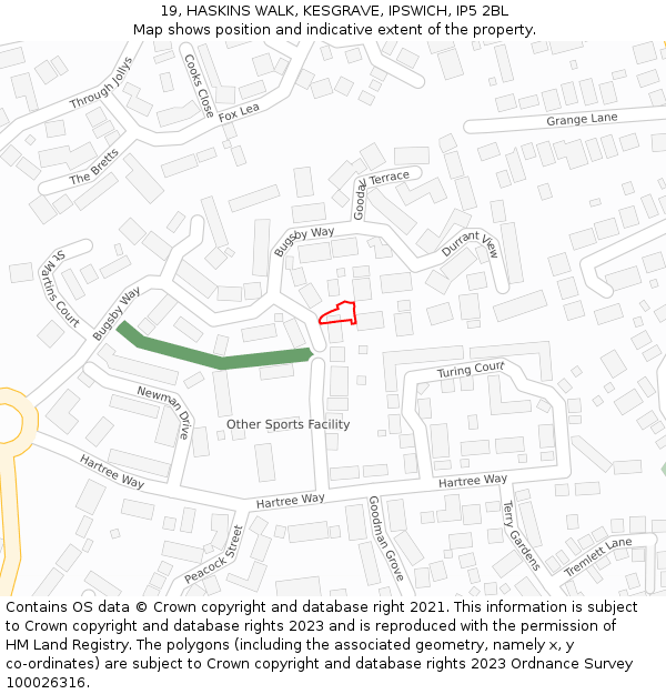 19, HASKINS WALK, KESGRAVE, IPSWICH, IP5 2BL: Location map and indicative extent of plot