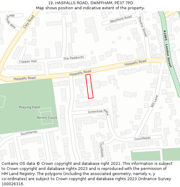 19, HASPALLS ROAD, SWAFFHAM, PE37 7PD: Location map and indicative extent of plot