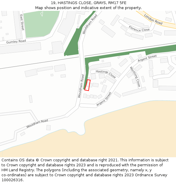 19, HASTINGS CLOSE, GRAYS, RM17 5FE: Location map and indicative extent of plot