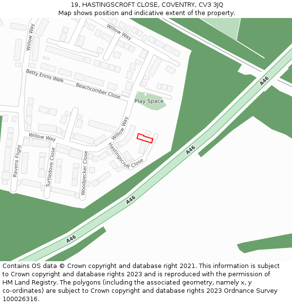 19, HASTINGSCROFT CLOSE, COVENTRY, CV3 3JQ: Location map and indicative extent of plot