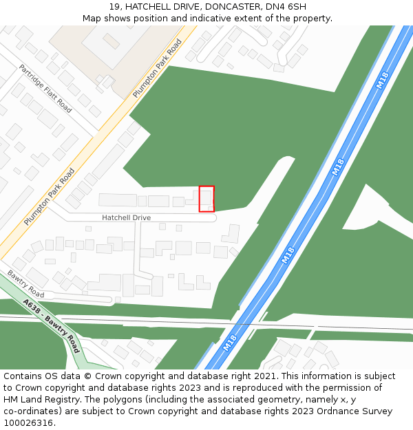 19, HATCHELL DRIVE, DONCASTER, DN4 6SH: Location map and indicative extent of plot